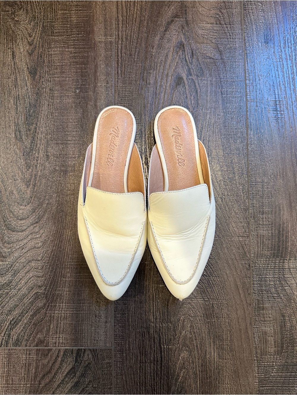 Madewell Leather Pointed Mules in Cream